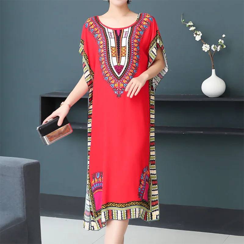 Spring Boho Beach Dress For Women Batwing Sleeve Midi