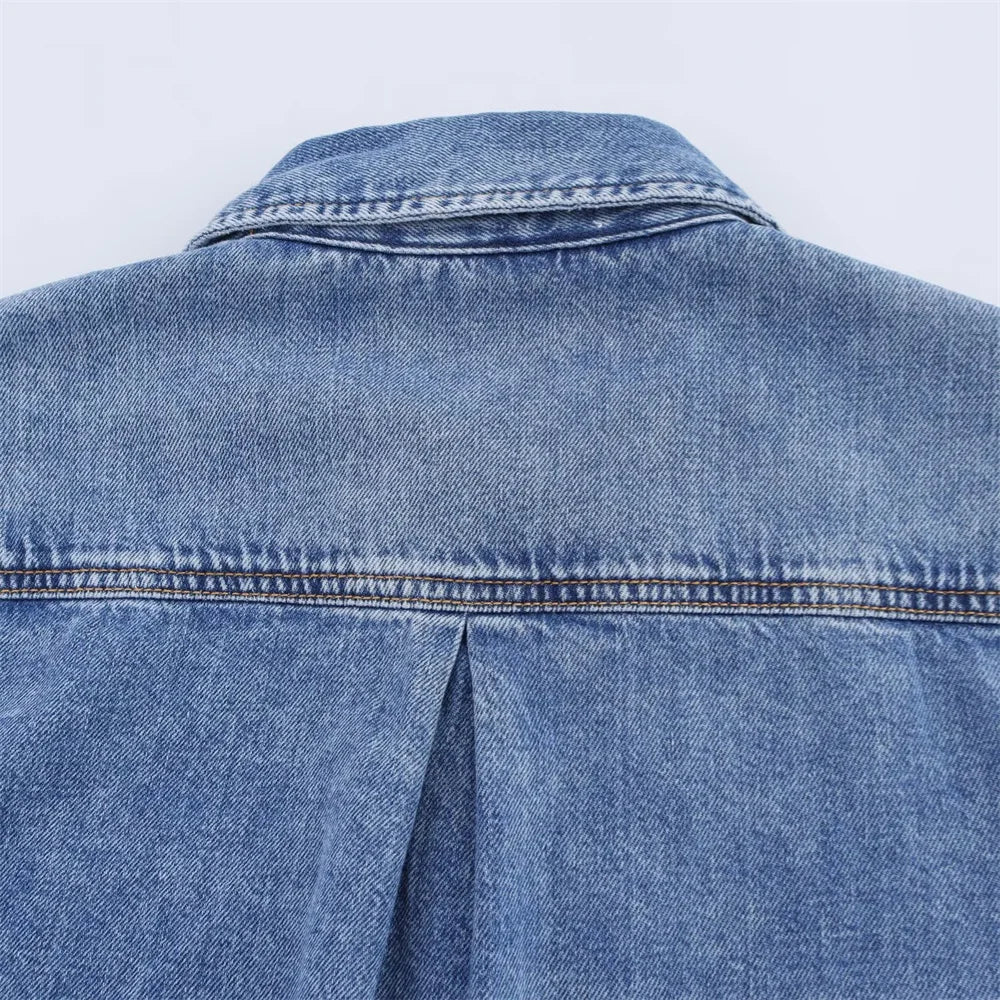 Women's Versatile Denim Long Sleeve Shirt and Pants Set for Casual Spring and Summer Wear