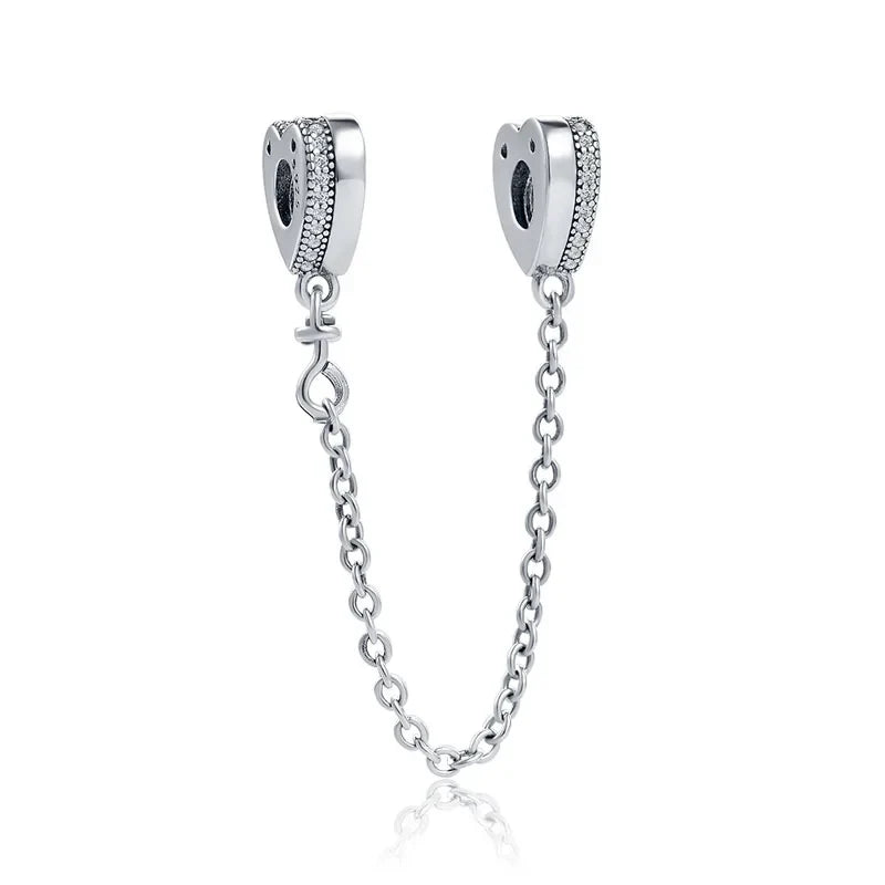 DIY Love Heart Family Safety Chain Bracelet with 925 Silver Star Clip Bead and Flower Charm Gift