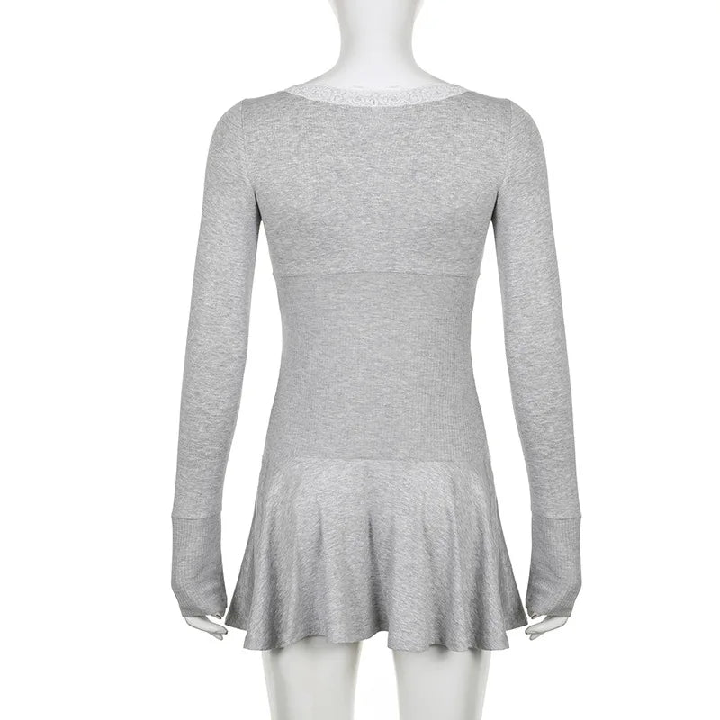 Black Long Sleeve Lace Bodycon Mini Dress For Party