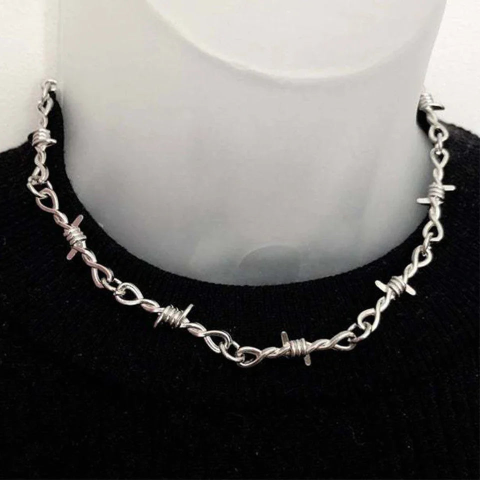 Unisex Barbed Wire Choker Necklace Hip-Hop Gothic Punk Jewelry Gift