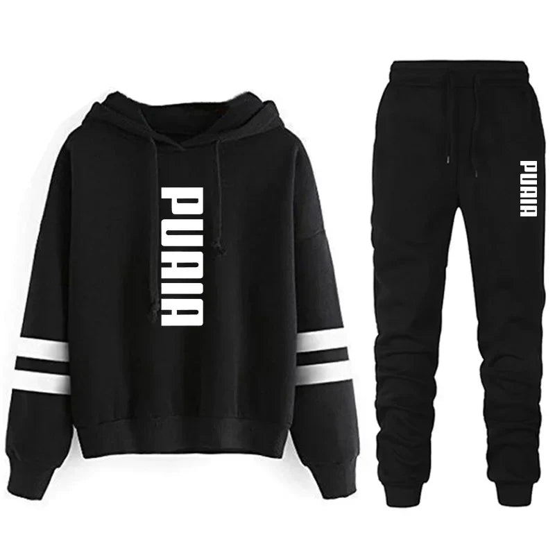 Autumn Winter Women's Hooded Sweatshirt and Jogging Set Lightweight Casual Sportswear with Stripe Detail Comfortable Daily Outdoor Activewear