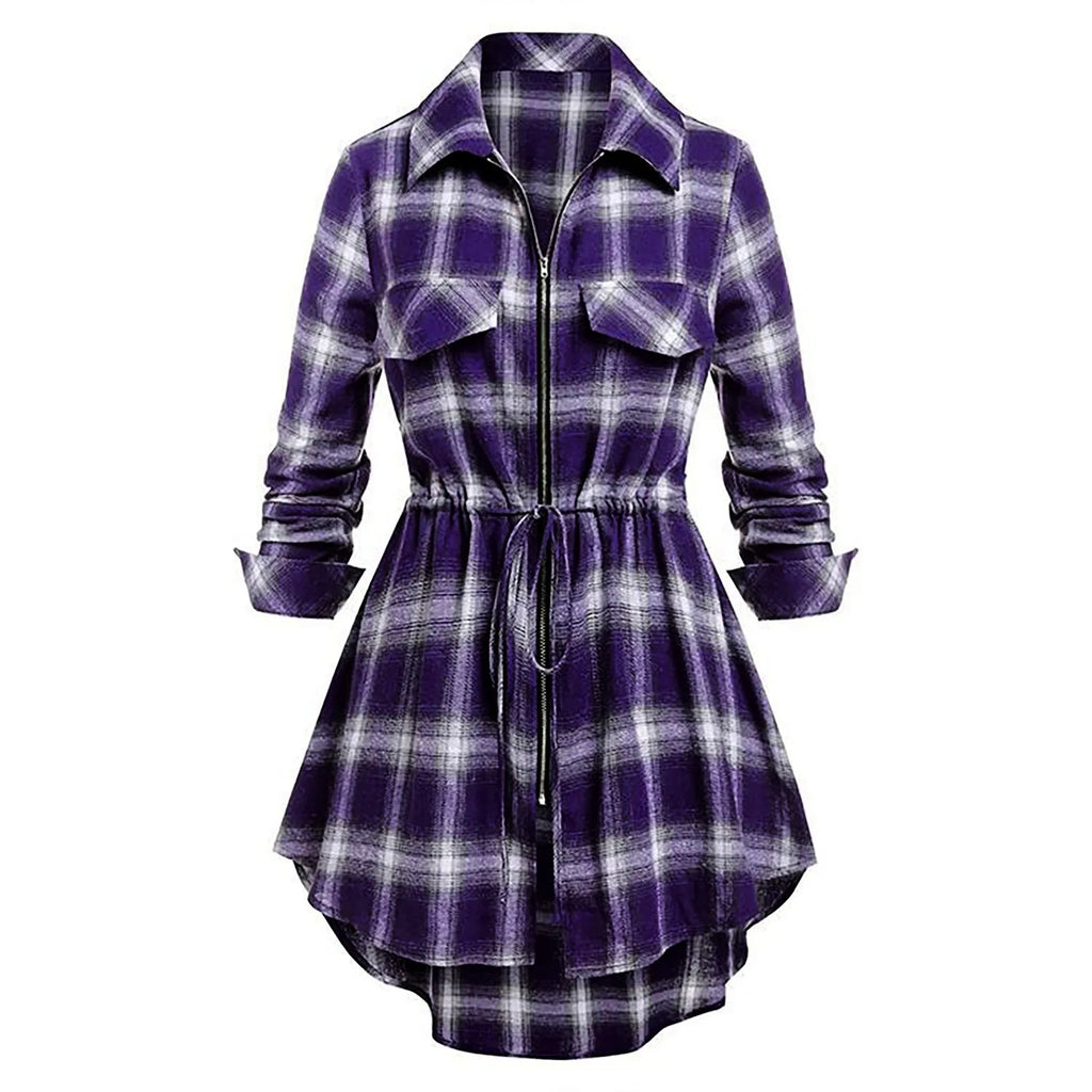 Vintage Plaid Midi Dress For Fall With Zip Up Long Sleeve