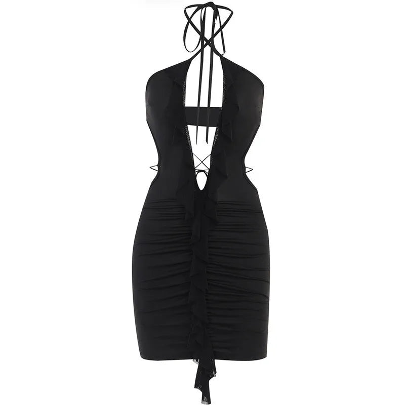 Backless Bodycon Dress Mini Sleeveless Black Hollow Out