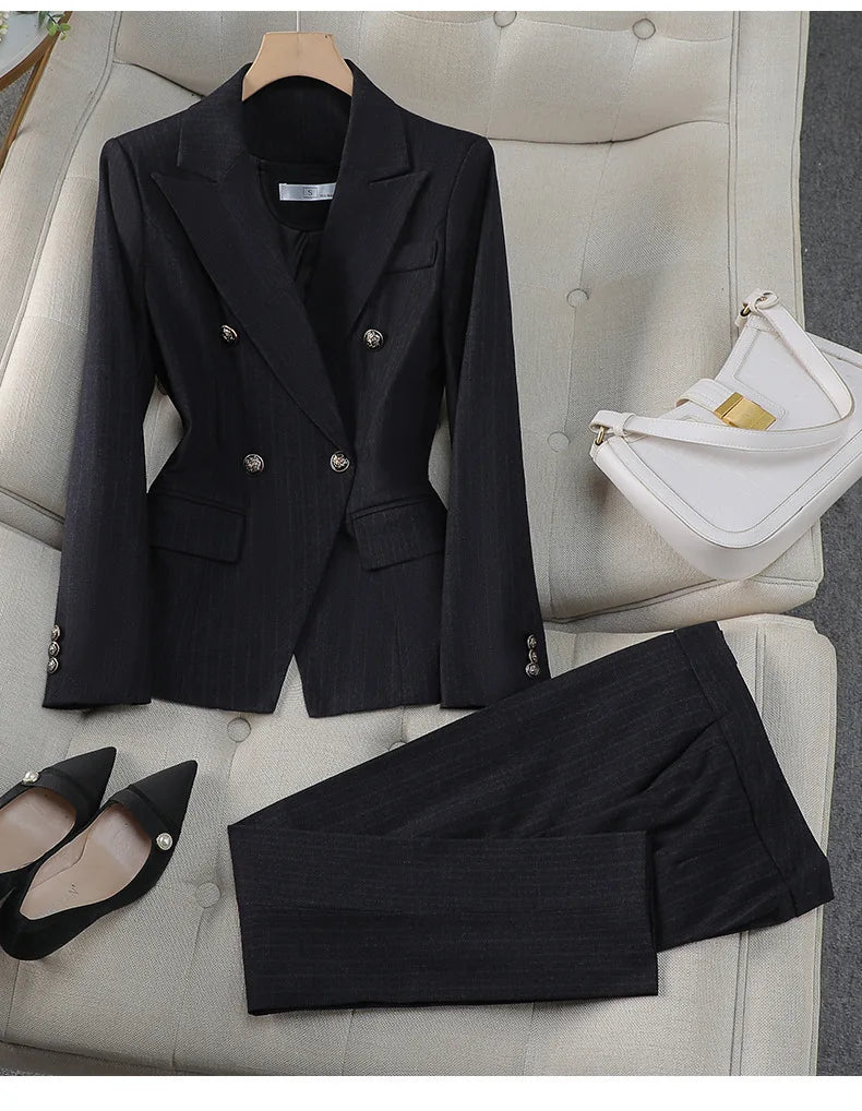 Stylish Women's Blue Blazer for Interviews and Workwear High-End Pant Suit for Career Professionals and College Students Elegant Hotel Manager Jacket