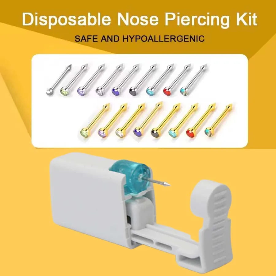 Disposable Nose Piercing Gun Kit with Built-in Stainless Steel Nose Stud and Alcohol Cotton