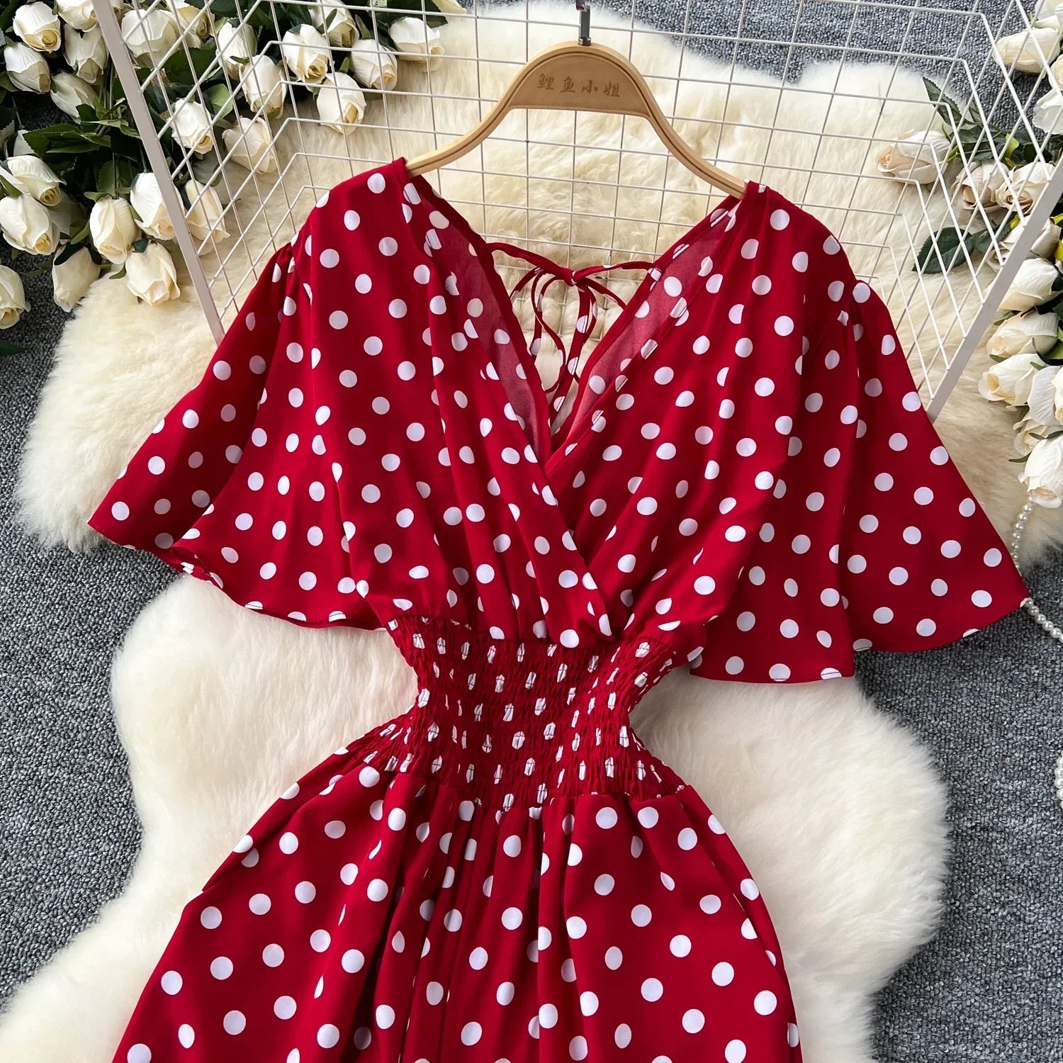 Elegant Polka Dot Romper for Women V-Neck Short Sleeve High Waist Wide Leg Jumpsuit Loose Fit Summer Playsuit