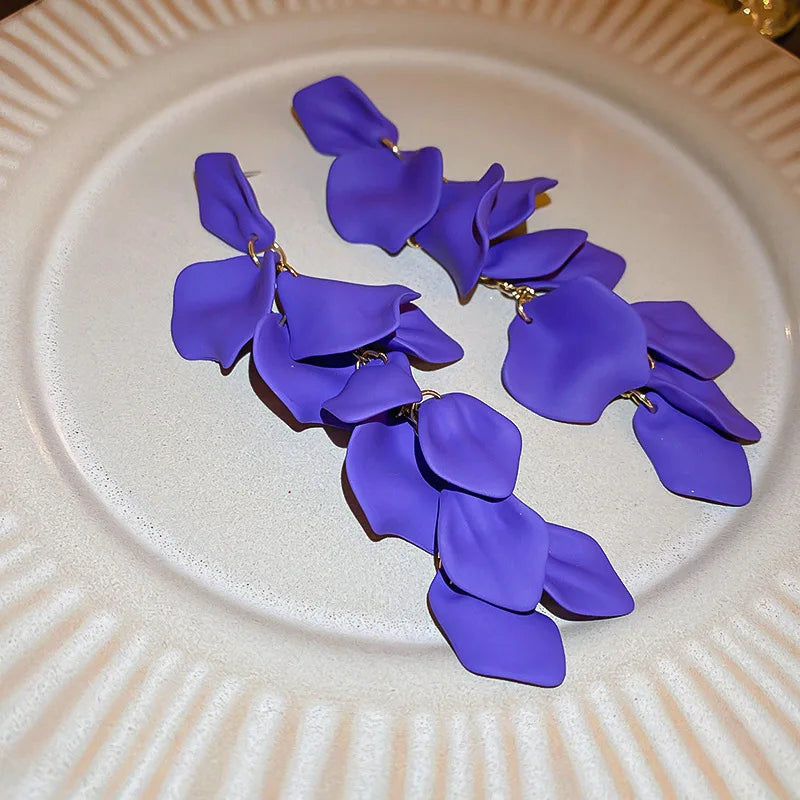 Stylish Multicolored Flower Earrings for Women Delicate Petal Tassel Stud Earrings Perfect for Everyday and Party Accessories