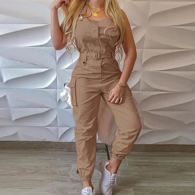 Women's Fashion Strap Jumpsuit Loose Fit Dungarees Long Romper with Pockets Casual Cargo Pants Playsuit Summer Workwear