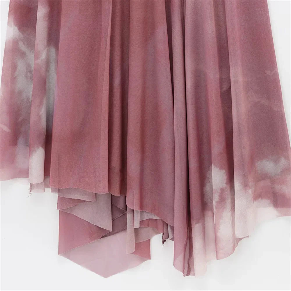 Pleated Silk Mesh Dress With Round Neck For Spring Summer