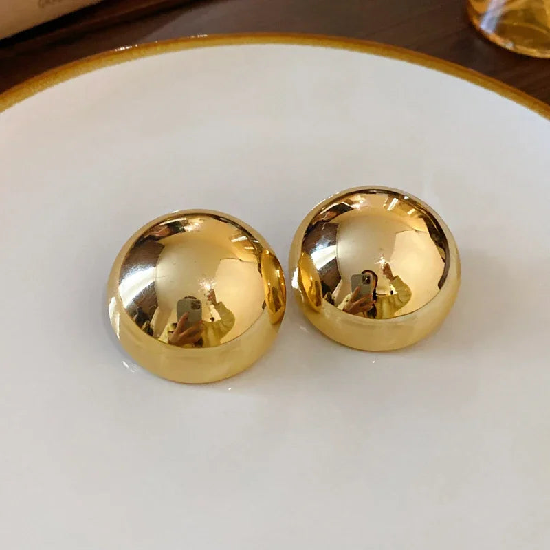 Smooth Round Metal Stud Earrings for Women Classic Gold Geometric Vintage Jewelry Accessories