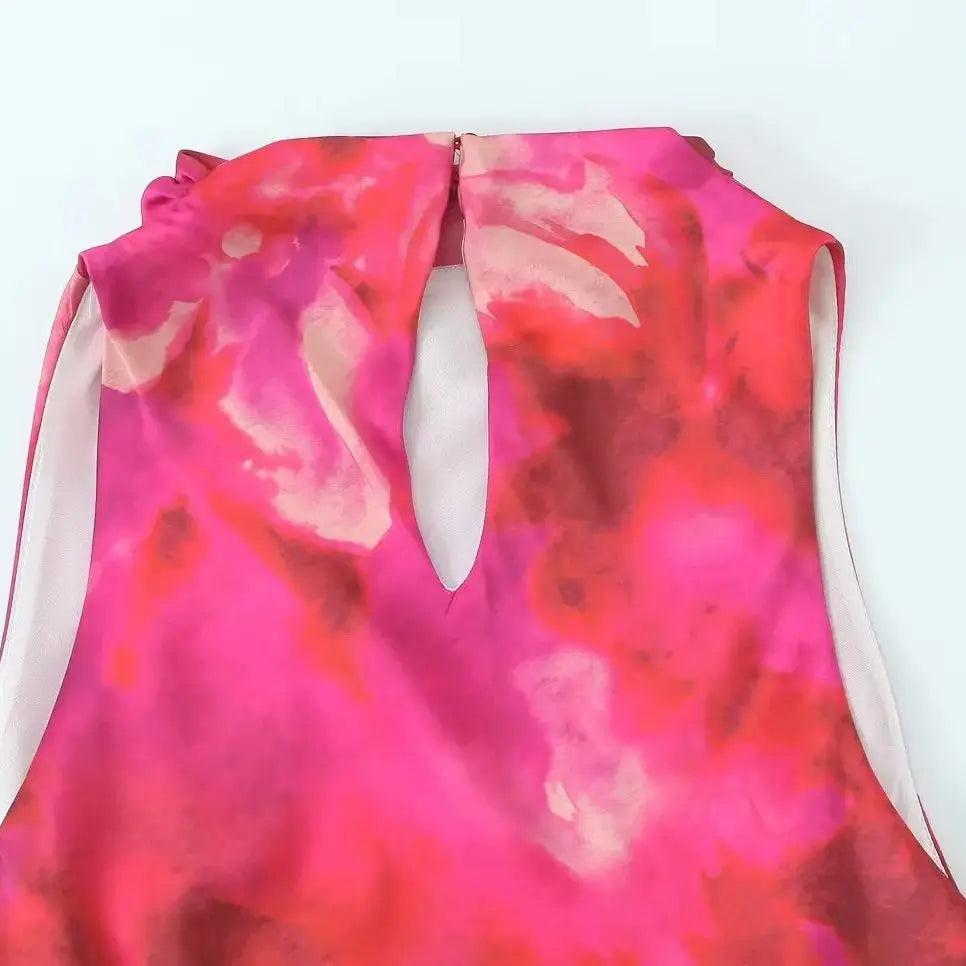 Printed Halter Neck Dress With Button Back for Women