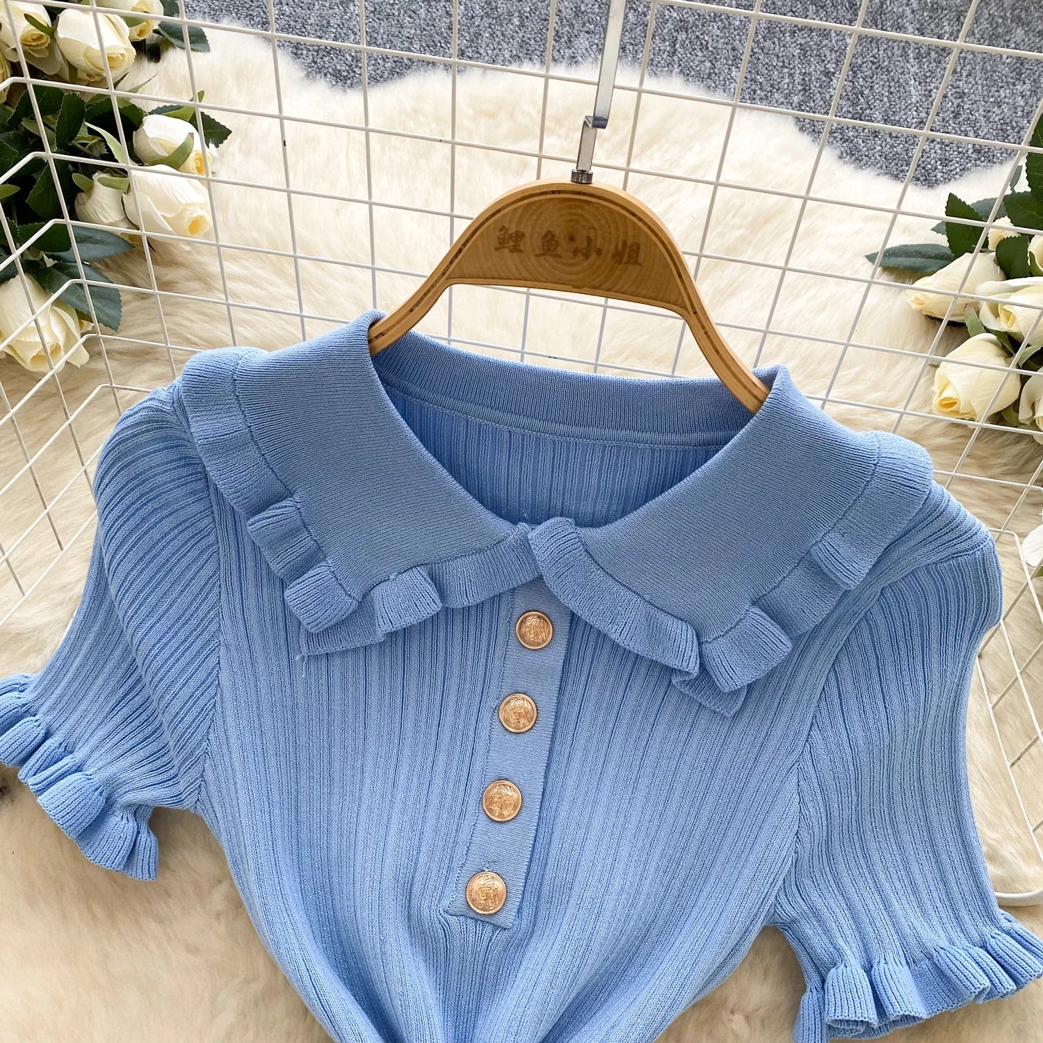 Ruffles Knit Wrap Dress For Women Summer Short Sleeve Casual