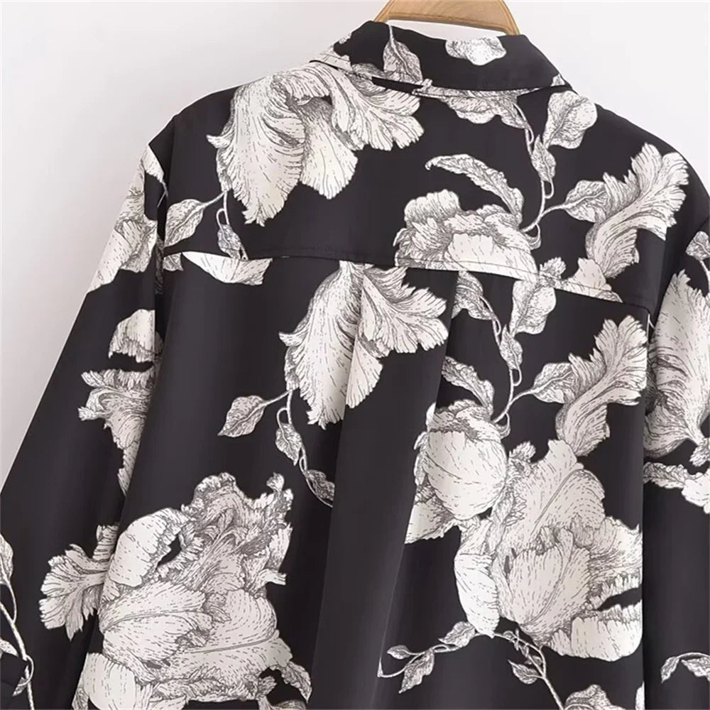 Casual Fashion Printed Collar Long Sleeve Shirt and Drawstring Pants Set for Women