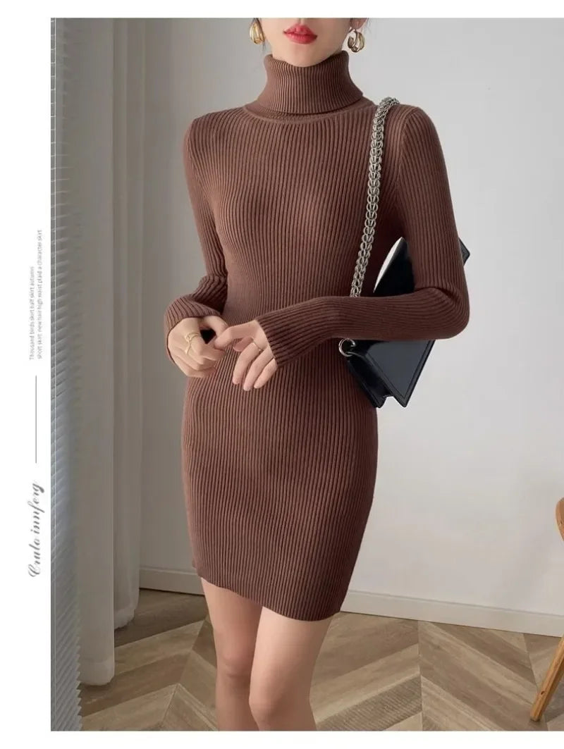 Korean Turtleneck Sweater Dress Bodycon Knit For Office