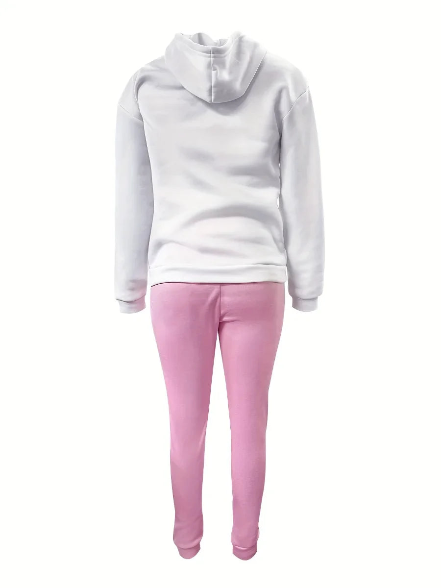 Elegant Two-Piece Autumn Winter Printed Pants Set for Women Casual Sport Trousers Outfit