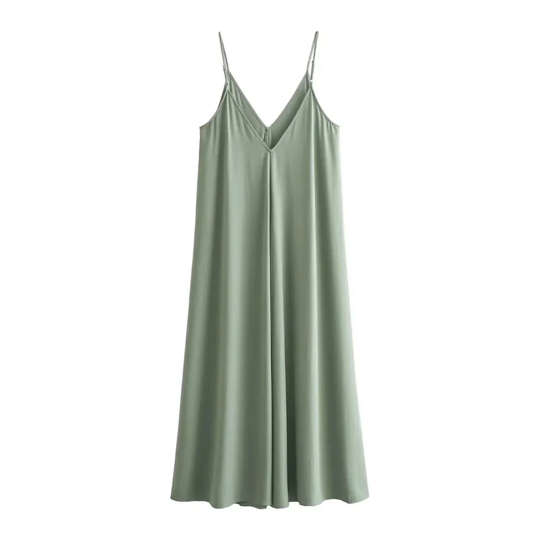 Backless Slip Midi Dress For Summer Beach In Black