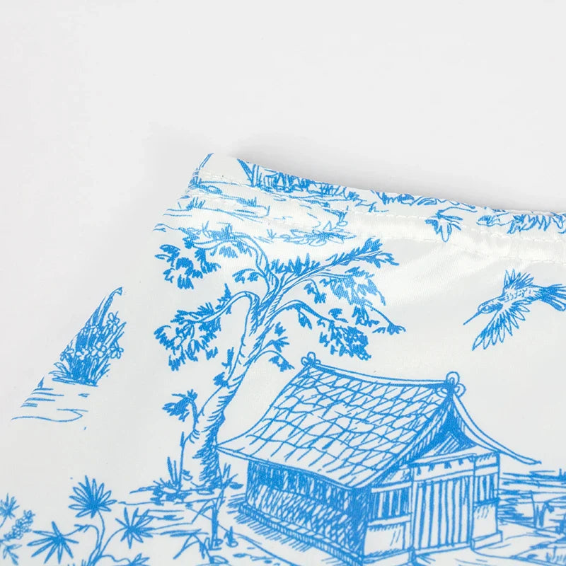 Women's Summer Two-Piece Set Sleeveless Strapless Retro Print Top and High Waist Slim Mini Skirt Streetwear Outfit