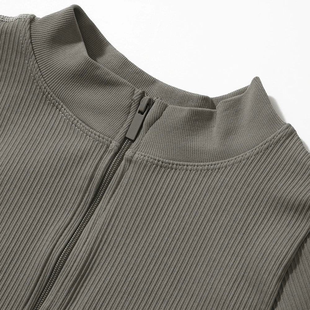 Bodycon Slim Fit Zipper Jumpsuit for Women Casual Brown Fitness Romper Streetwear Playsuit Overall