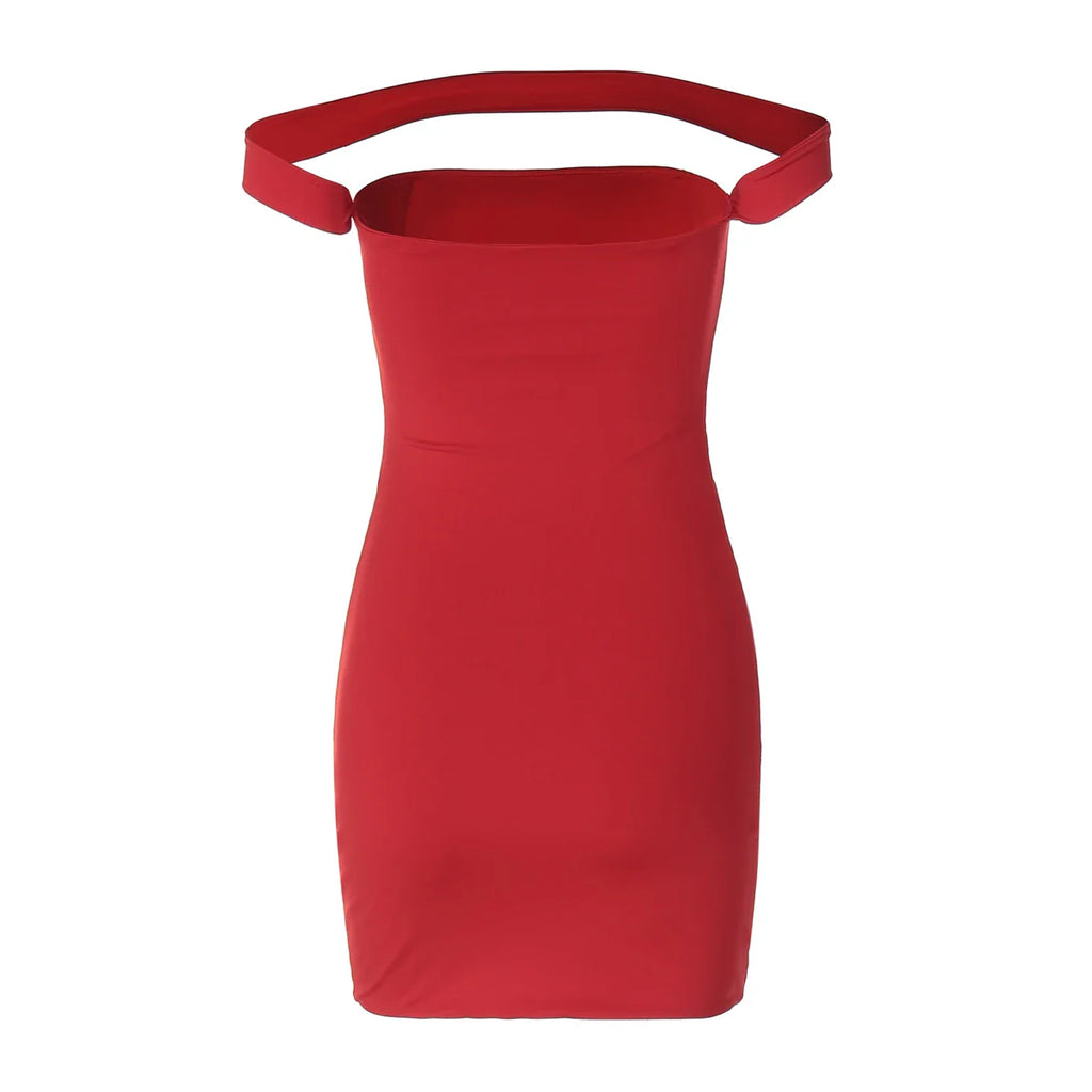 Solid Slash Neck Sleeveless Bodycon Mini Dress For Summer