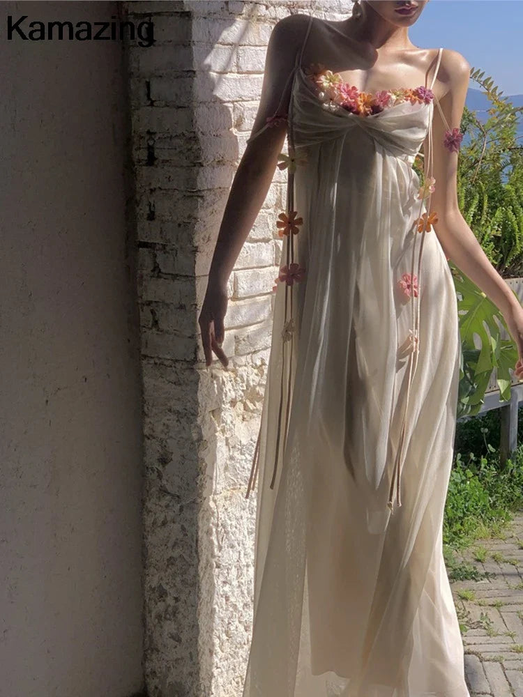 Boho Flower Maxi Dress Spaghetti Strap Beach Party