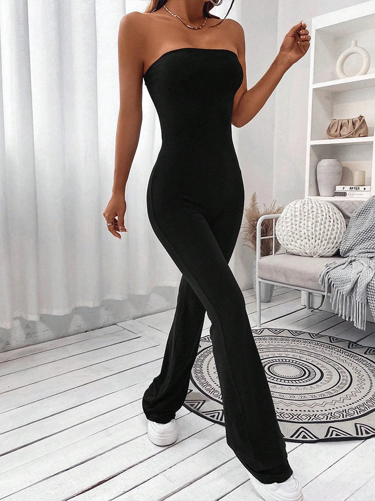 Women's Drawstring Waist Jumpsuit Pants Slim Fit Micro-Flare Leg with Butt Lift Design for Casual Leisure Wear