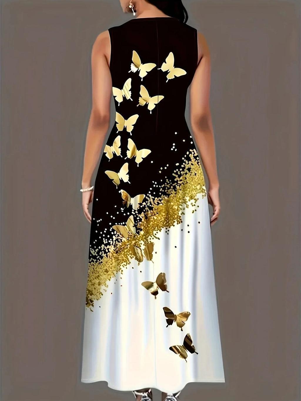 Butterfly Print A Line Summer Dress Front Pockets Style