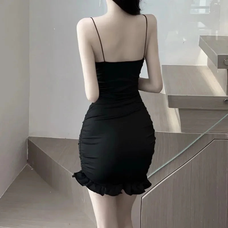 Ruffle Strap Mini Dress Bodycon For Nightclub Party Vibes