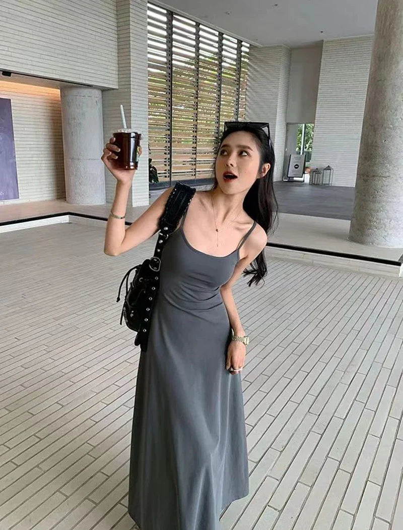 Black Backless Spaghetti Strap Dress Women Elegant Slim