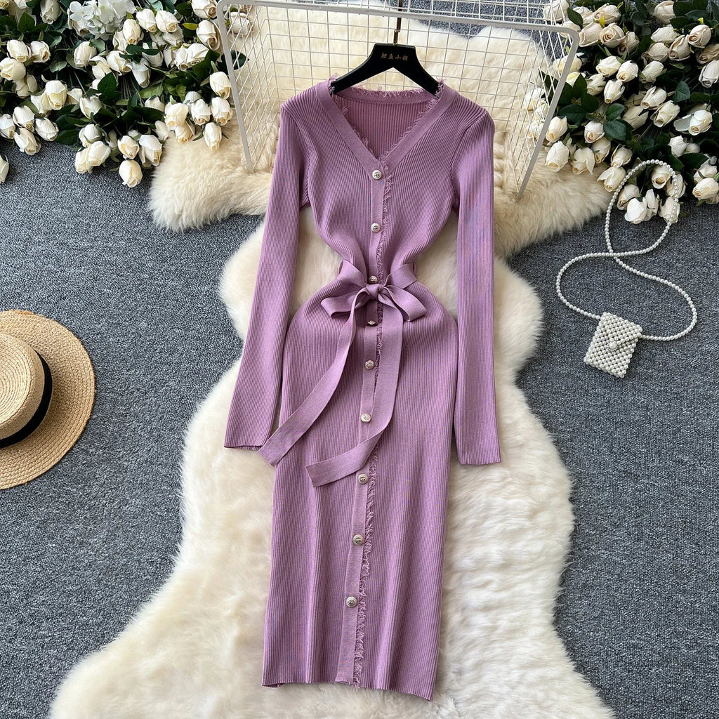 Womens Knit Dress Long Sleeve Sweater Casual Elegant