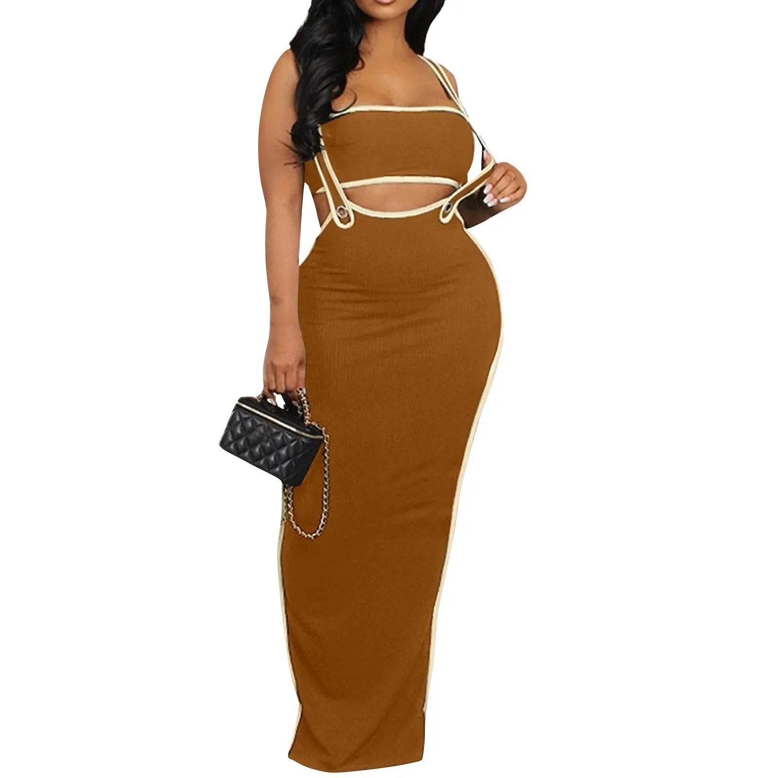 Two Piece Bodycon Crop Top Maxi Skirt Set For Women