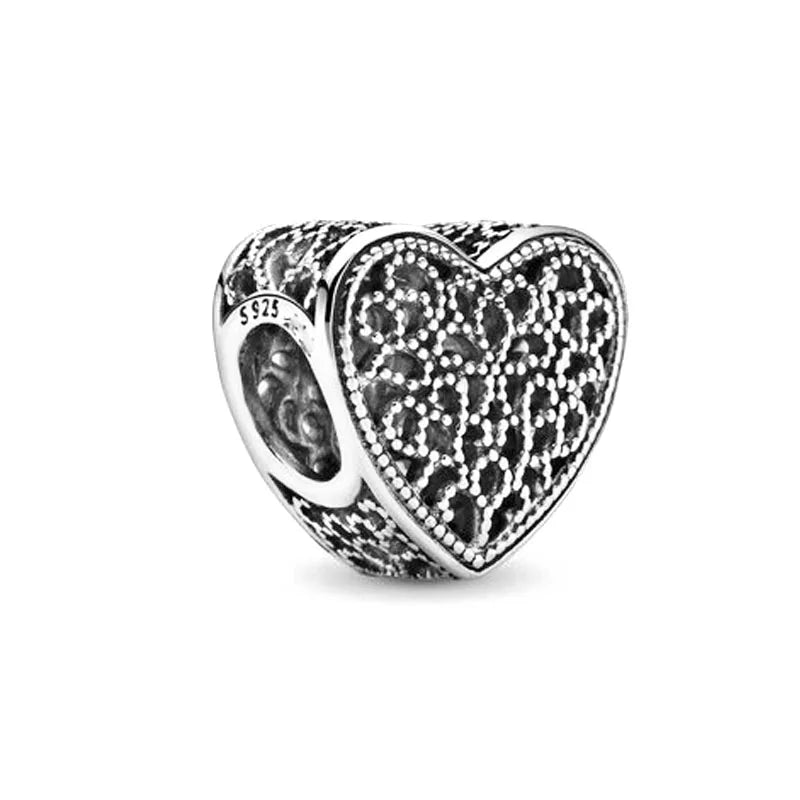 925 Sterling Silver Family Tree Heart Pendant Beads for DIY Bracelets