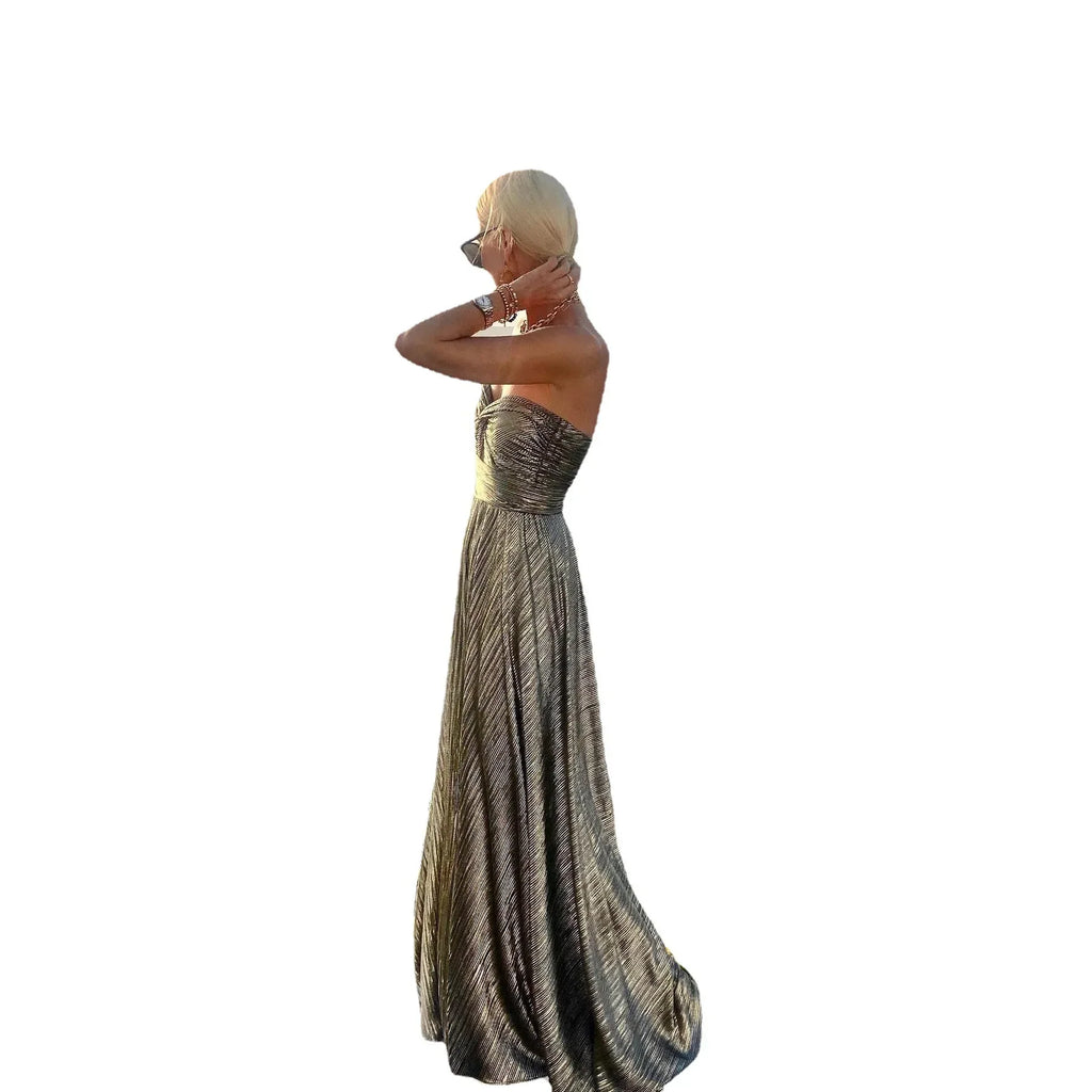 Sexy Chest Wrap Party Dress With Gold Stamping For Women