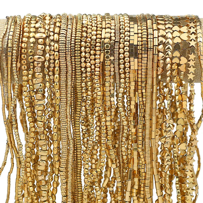 Hematite Natural Stone Gold Plated Loose Beads for DIY Jewelry Making - Star and Heart Shapes