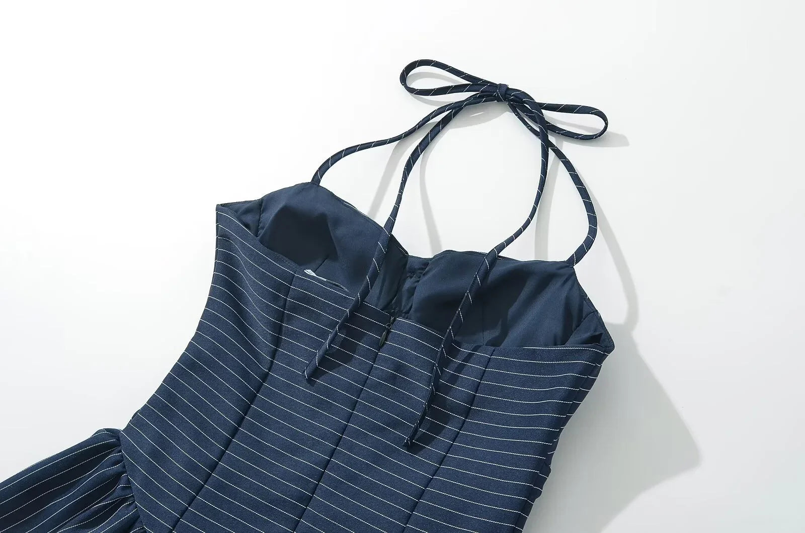 French Retro Halter Neck Striped Dress Slim Fit For Women