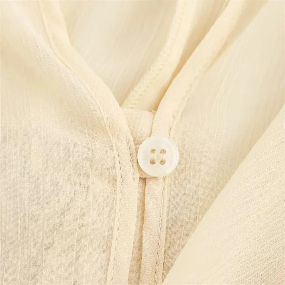 Women's Retro Loose V Neck Layered Casual Shirt Lightweight Temperament Blouse for Spring