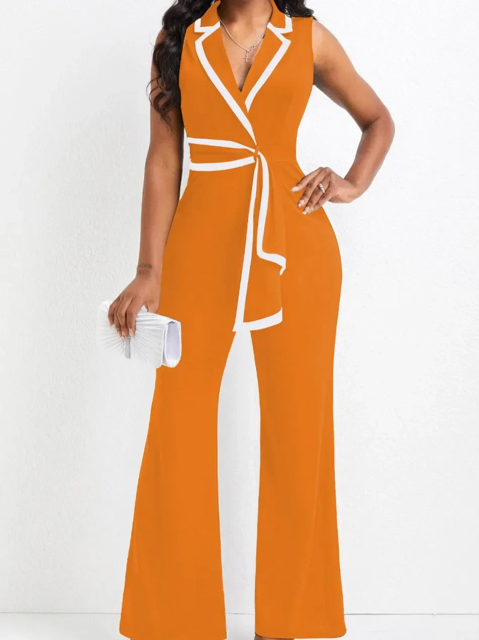 Women's Elegant Sleeveless V Neck Overalls Jumpsuit Full Length Wide Leg Pants Office Casual Summer Outfit