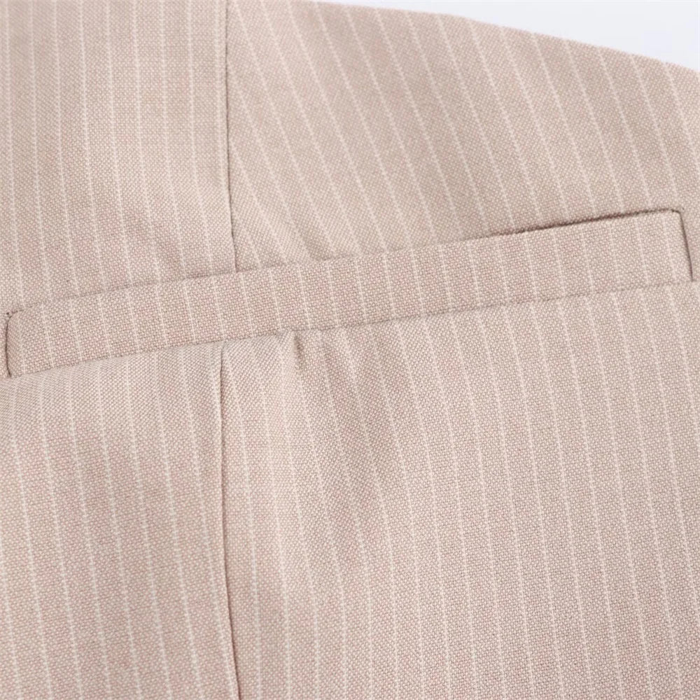 Striped Strapless Mini Dress With Folded Hem And Button