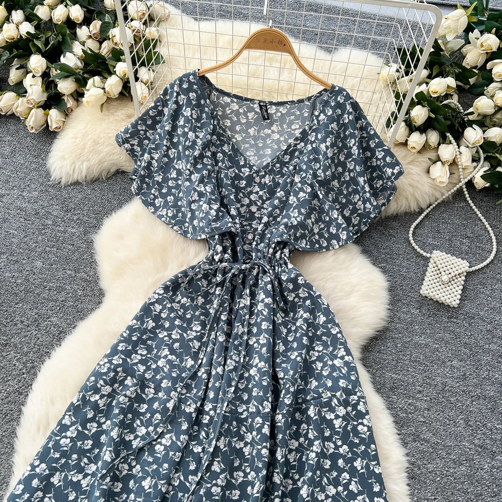 Floral Print Sundress V Neck A Line For Summer Party