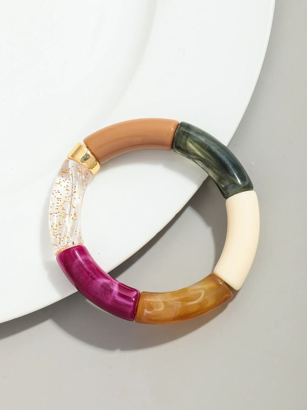 Boho Chunky Bamboo Stackable Bracelet for Women with Colorful Tube Beads and Elastic Design