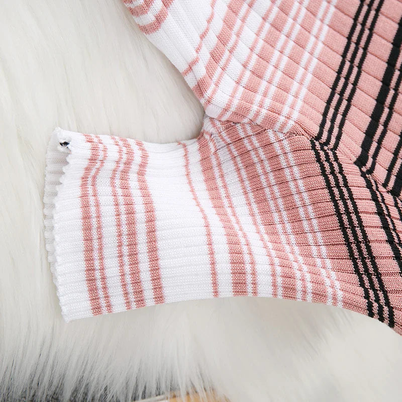 Wrap Bodycon Dress Women Knitted Striped Long Summer Dress