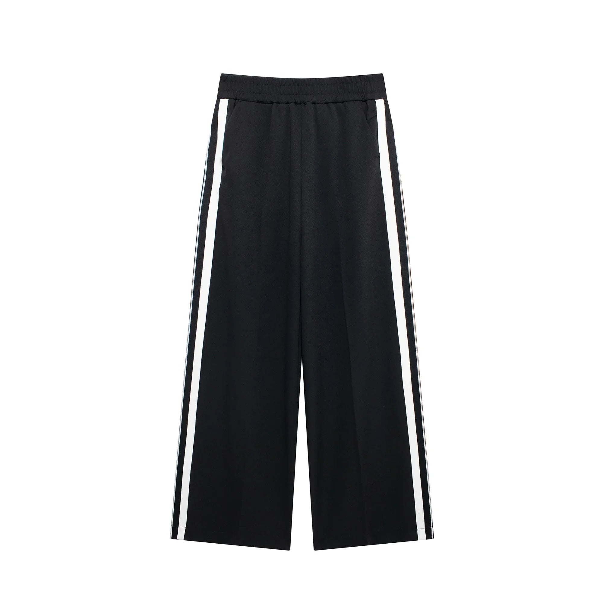 Women's Fashion Side Stripe Coat Pant Set with Long Sleeve Zipper Jacket and Elastic Waist Wide Leg Pants