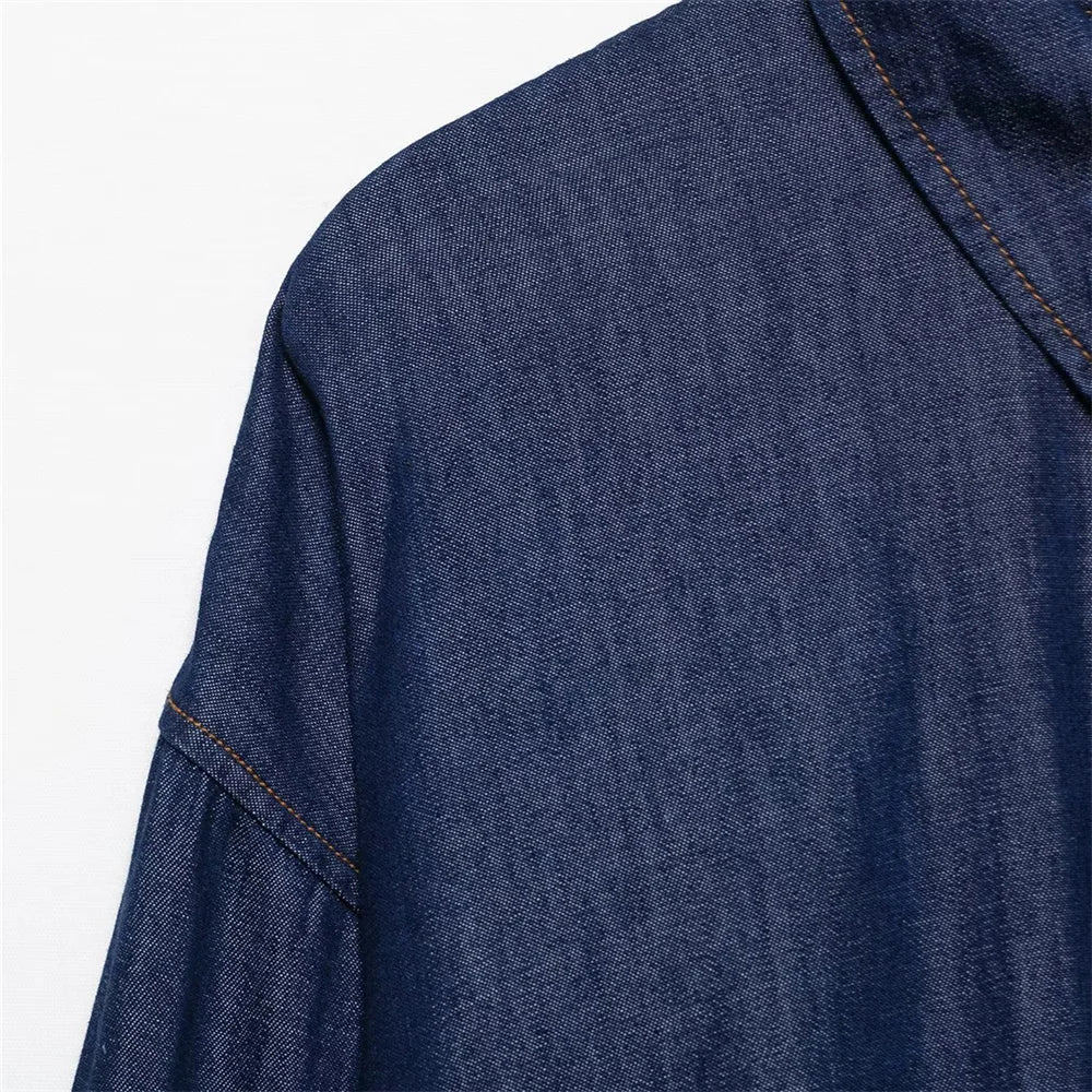 Women's Loose Denim Shirt and High Waist Wide Leg Jeans Set for Casual Spring and Summer Outfits