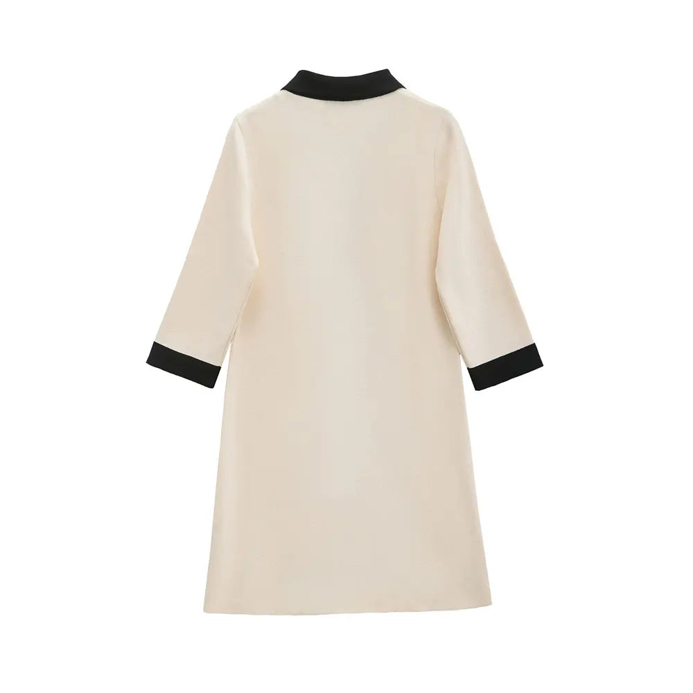 Knitted Mini Dress With Pockets And Golden Buttons For Women