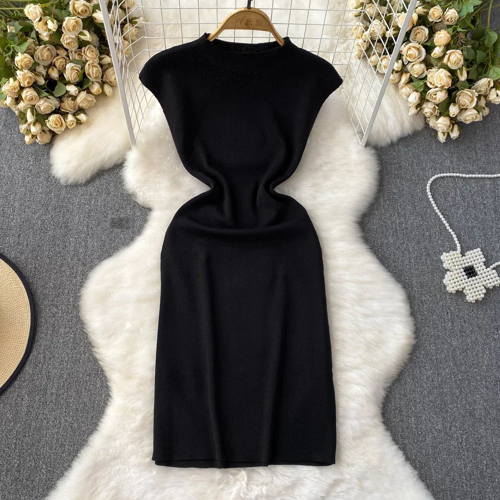 Pink Backless Summer Knit Bodycon Beach Dress for Women