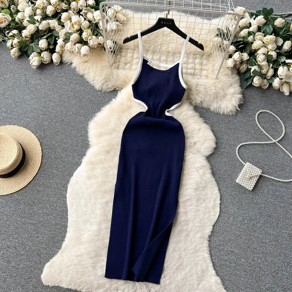 Halter Backless Knit Sundress Women Elastic Waist Bodycon