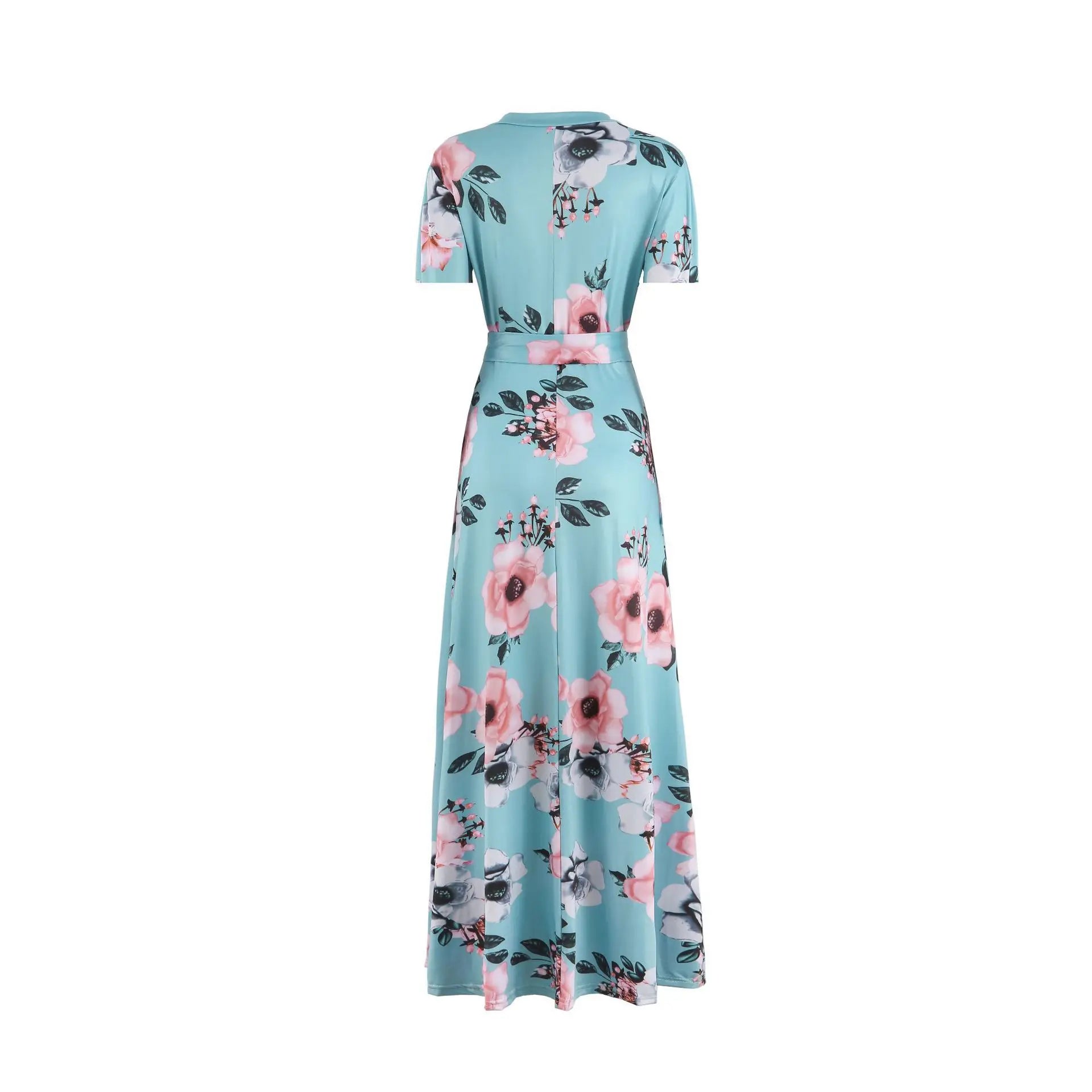 Floral Print Short Sleeve Dress With Large Hem For Women