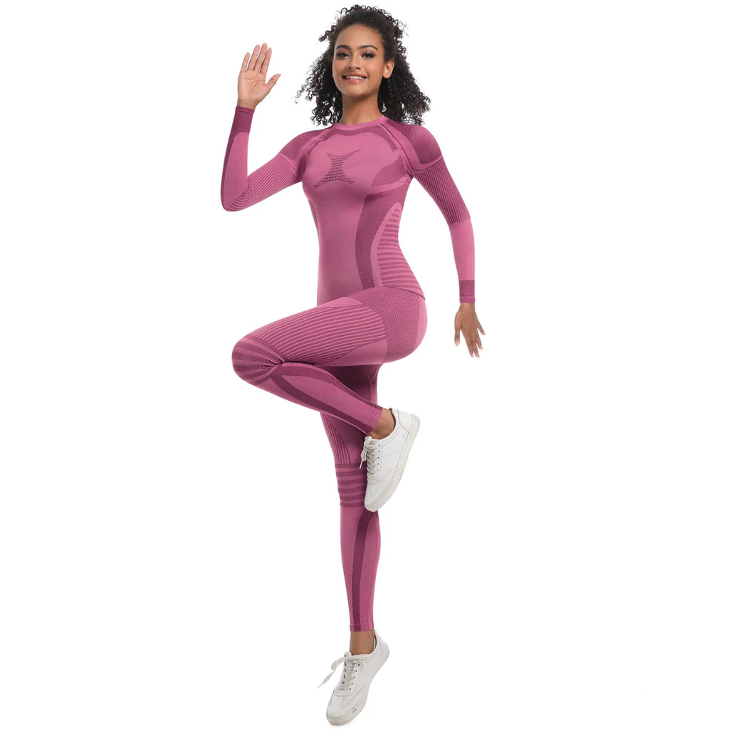 Women Thermal Skiwear Set Yoga and Fitness Workout Suit for Skiing Snowboarding Running and Exercise