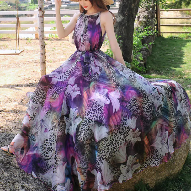 Floral Boho Backless Maxi Dress Women Beach Sundress