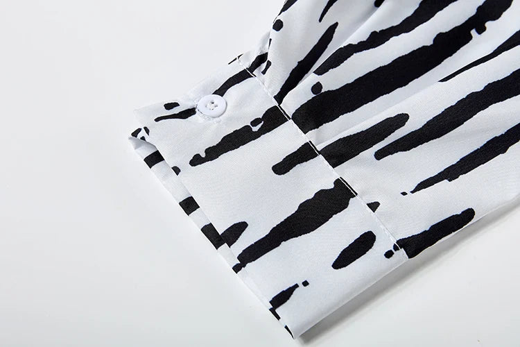 Fashion Printed Loose Long Sleeve Shirt and Straight Leg Pants Set for Women